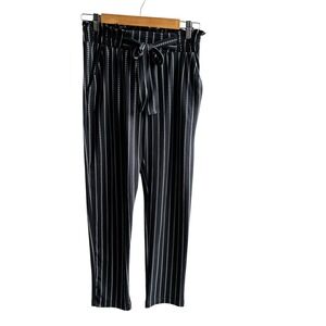 Joe B Joe Benbasset Pants Striped‎ Paper Bag Waist Career Black Small NWT